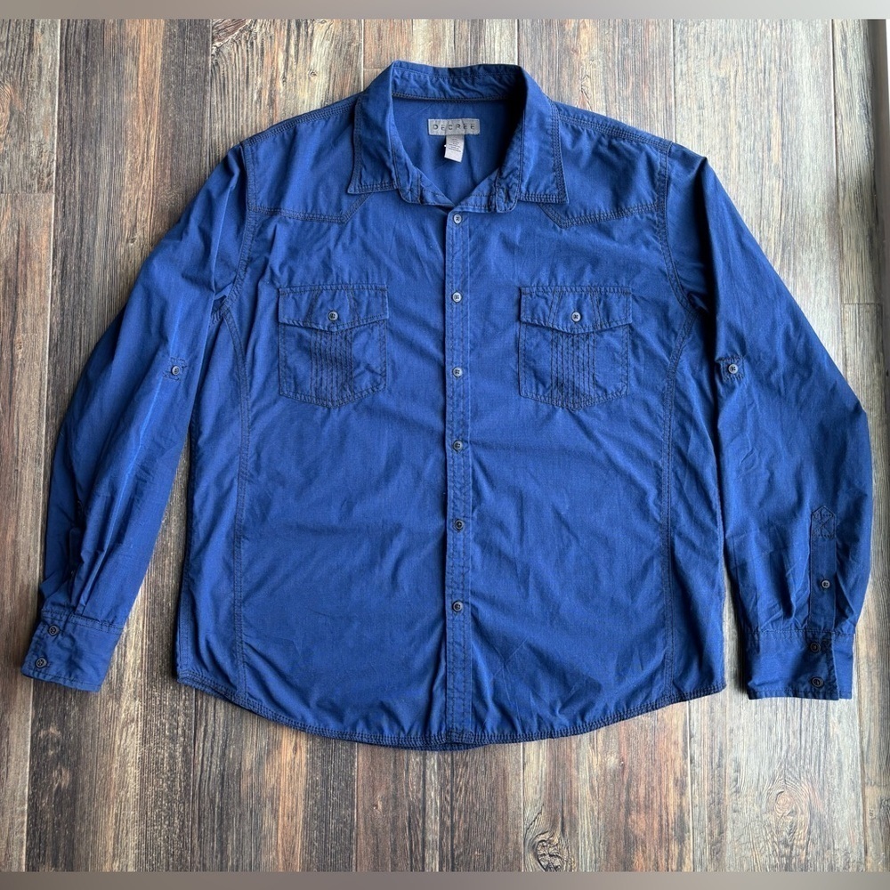 Decree L/S Button-Up Shirt Mens XXL Navy w/Black Stitching Western Cowboy Biker
